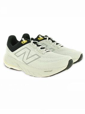 New Balance White Athletic Sneakers with Black & Yellow Accents
